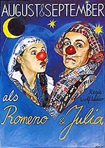 K&uuml;nstler Bild und Plakat Romeo und Julia eine lustige Trag&ouml;die mit Happy End,f&uuml;r Kinder ab F&uuml;nf und den Rest der Familie. vom der Theater Kindertheater Clowntheater Produktion dem K&uuml;nstler duo August & September